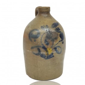 Petite cruche de marchand St-Johns stoneware décoré d'une fleur bleue cobalt