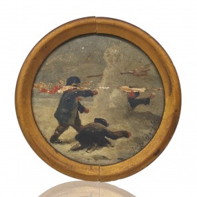 Petite peinture sur bois signée Tony Verognolet, tableau, huile sur bois 