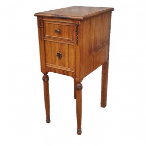 Antique wooden bedside table with one drawer and one door.