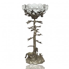 Plat sur pied décoratif, oeuvre d'art en forme d'arbre avec cheval (bol cassé)