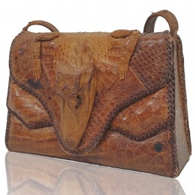 Sac à main vintage avec peau de d'alligator, sacoche