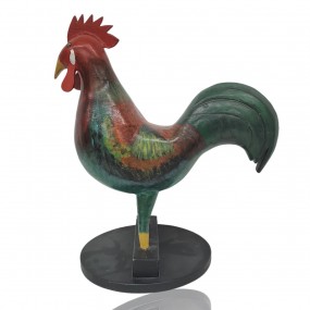 Sculpture art populaire, coq sculpté en bois signé