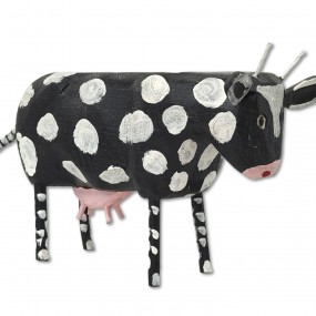 #54070 - 155$ Sculpture art populaire signée Jean-Marc Poirier, petite vache en bois