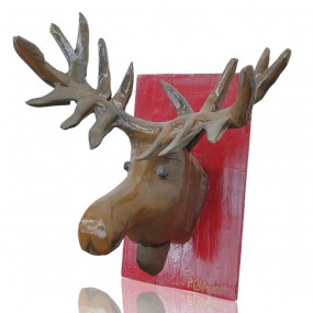 Sculpture art populaire signée Patrick Lavallée, tête d'orignal 