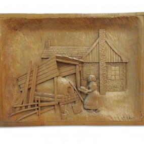 #53506 - 135$ Sculpture bas-relief signée, art populaire 