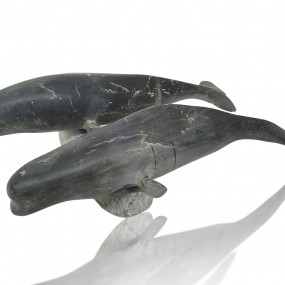 Sculpture inuit en pierre, duo de bélugas (voir autres photos pour condition)