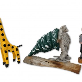 Sculptures art populaire, giraffe, ours et bonhomme(giraffe vendu) 