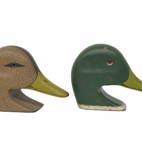 Wooden carved duck heads, folk art sculptures