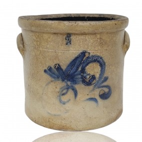 Tinette en grès décorée d'une fleur, jarre 