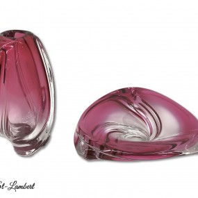 #52386 - 135$ ch. Vaisselle de collection Val St-Lambert, verre soufflé, vase et vide-poche 