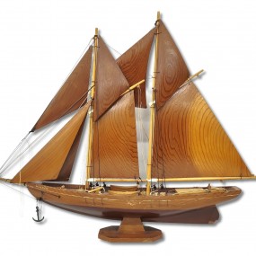 Voilier miniature, goélette, bateau avec voile en bois  