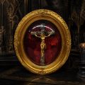 Joli cadre avec crucifix, historique à l'arrière, objet religieux - 2