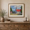 Oil on masonite signed Fleurimont Constantineau, St-Pierre church, île d'Orleans  - 2