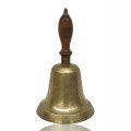 Ancienne cloche (craquée) d'école avec manche tourné en bois  - 1
