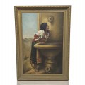 Oil painting “Girl at the Fountain”  framed art - 1