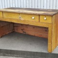 Primitive yellow desk, original faux-grain paint - 7