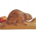 Vintage carved wooden beaver signed Leo Chagnon  - 2
