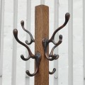 Antique wooden hall tree with metal hooks and umbrella stand - 2