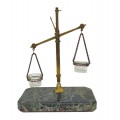 Antique brass precision balance with glass pans and marble base. - 1