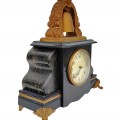 Antique mantel clock with gong, black case and gilt accents. - 3