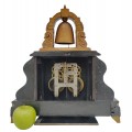 Antique mantel clock with gong, black case and gilt accents. - 4