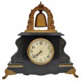 Antique mantel clock with gong, black case and gilt accents. - 5
