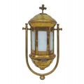 Antique brass processional lantern featuring a cross  - 1