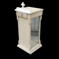 Antique white-painted wooden religious statue display case topped with a cross. - 4