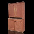 Armoire 2 corps antique en pin, portes du haut refaites dans le passé - 1