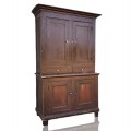 Armoire antique 2 corps, pin et frêne, clous carrés et couleur d'origine  - 1