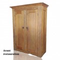 Armoire antique en pin, clous carrés, base restaurée - 8