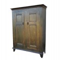 Antique 4 panels pine cupboard, armoire, square nails and original color  - 1