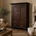 Belle armoire antique en pin, couleur d'origine, 6 caissons, clous carrés  - 2
