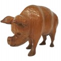 Belle sculpture art populaire en bois, cochon sculpté en bois  - 3