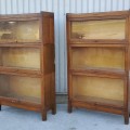 Pair of oak stacking bookcases with glass fronts - 6