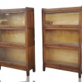 Pair of oak stacking bookcases with glass fronts - 1