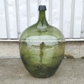Green demijohn bottle, hand-blown bubbled glass - 3
