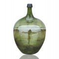 Green demijohn bottle, hand-blown bubbled glass - 1