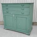 Antique green buffet with 3 drawers, forged nails  - 12