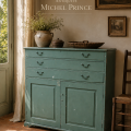Antique green buffet with 3 drawers, forged nails  - 2