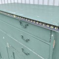 Antique green buffet with 3 drawers, forged nails  - 6