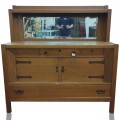 Buffet antique en chêne avec miroir biseauté, style art & craft - 3