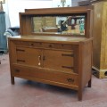 Buffet antique en chêne avec miroir biseauté, style art & craft - 9