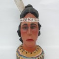 Buste Amérindien sculpté en bois, sculpture art populaire  - 4