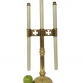 Brass church candle holders, 3-light with cross details - 2