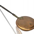 Antique copper bed warmer with long wooden handle - 1