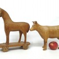 Wooden horse and cow carving, folk art sculptures - 2