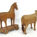 Wooden horse and cow carving, folk art sculptures - 3