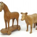 Wooden horse and cow carving, folk art sculptures - 4