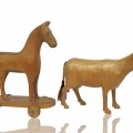Wooden horse and cow carving, folk art sculptures - 1